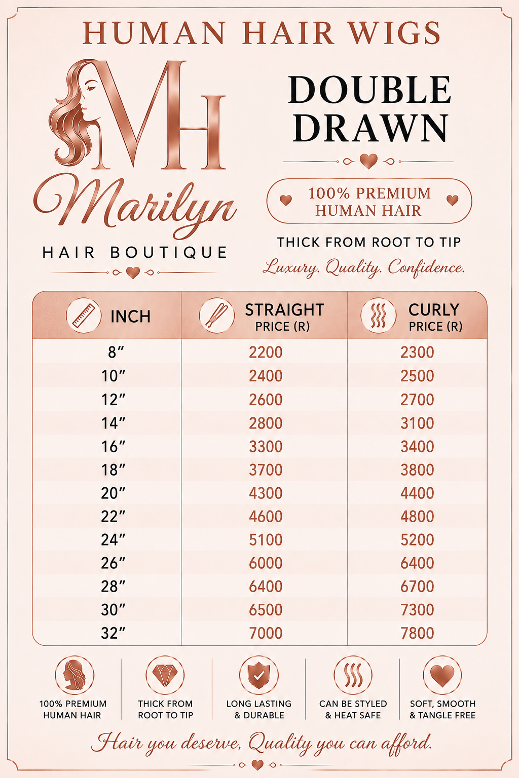 Double Drawn Hair Price List